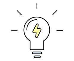 Student property lightbulb outline with a powerbolt inside