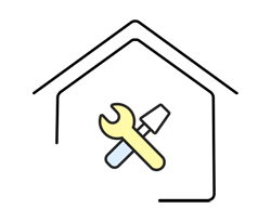 Property Maintenance Icon Student house outline with a spanner and tool inside