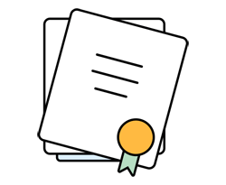 Three property management documents with a gold certificate badge